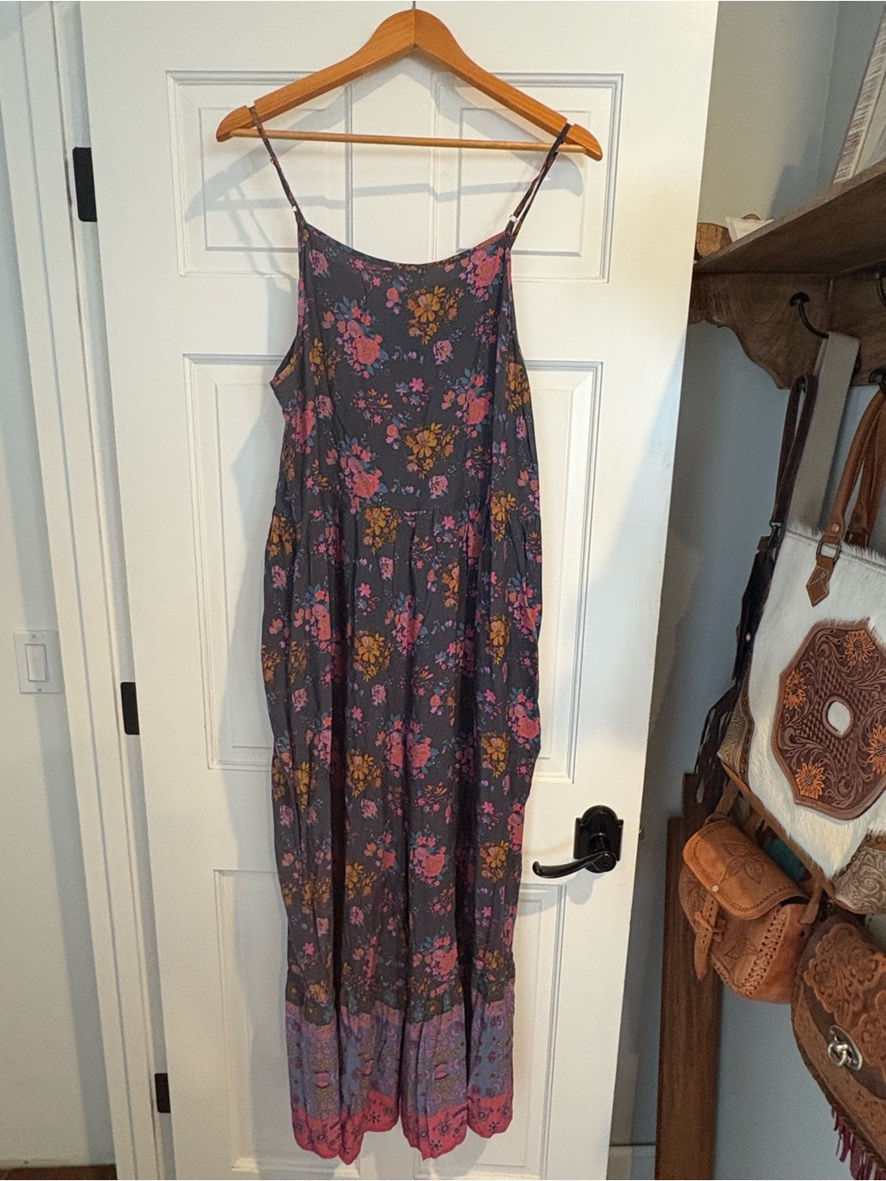 NATURAL LIFE Navy Floral Boho Maxi Jumpsuit with Pink & Mustard Accents - Picture 2 of 8